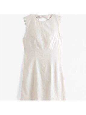 Abercrombie & Fitch A&F High Neck Linen Blend Cutout Back Mini Dress Beige